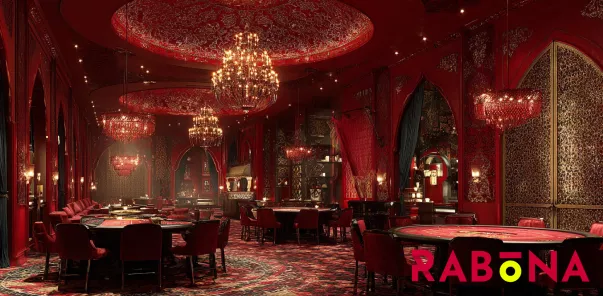 صالة كازينو بتصميم شرقي وألوان حمراء